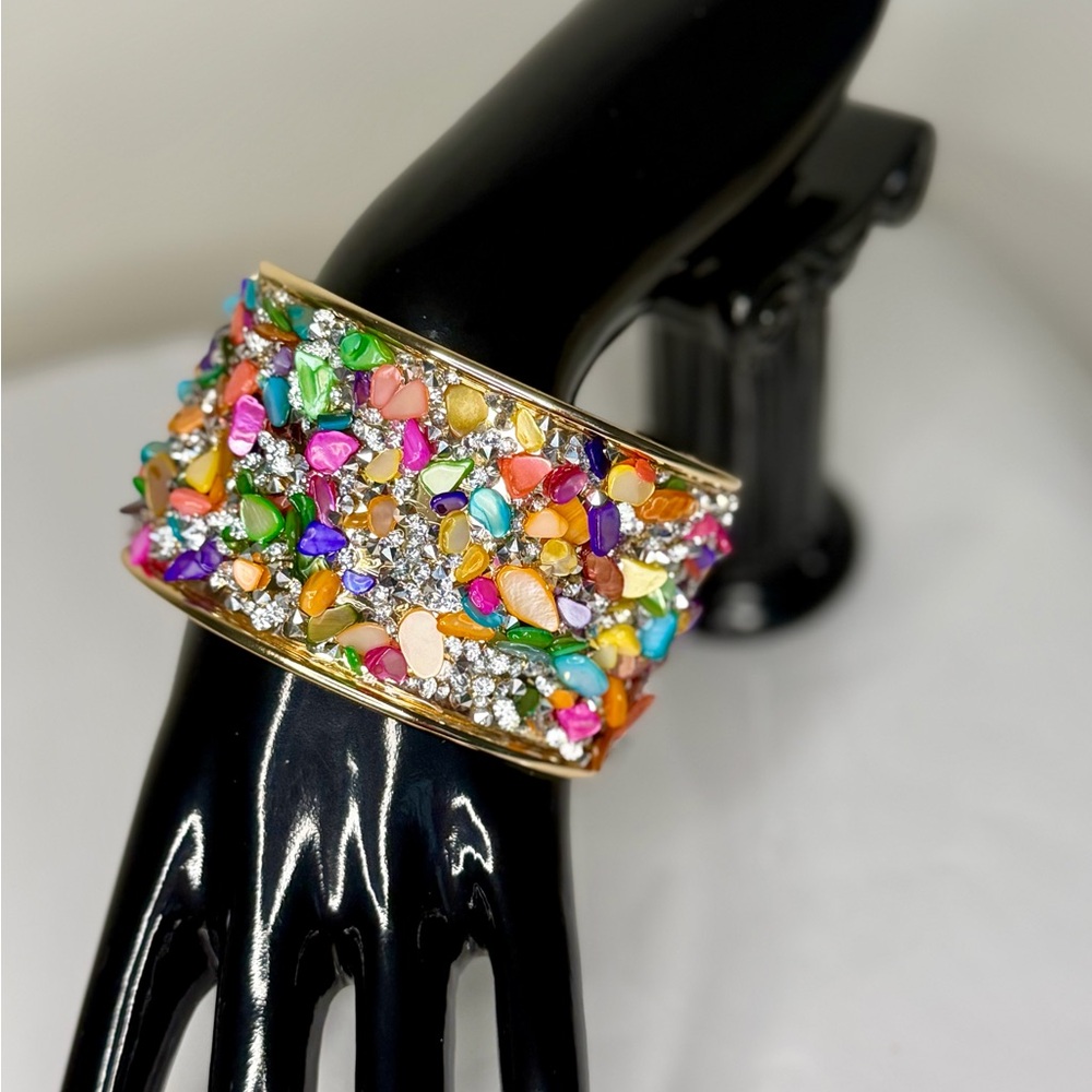 Multicolor Cuff Bracelet Wide Statement Bangle Rh… - image 7